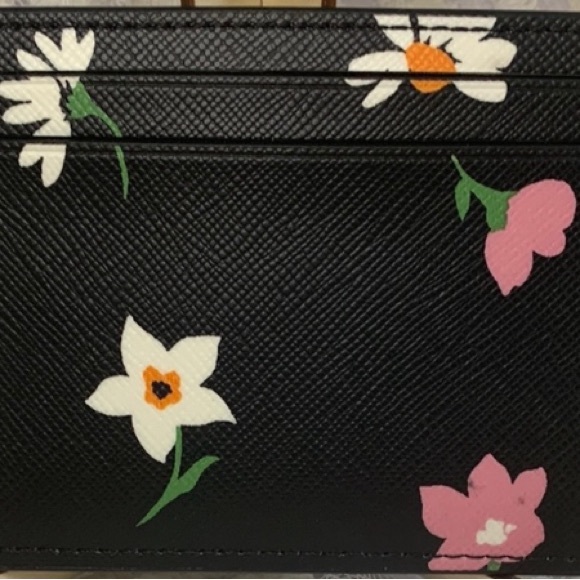 Kate Spade Black Card Holder with Pink and White Floral Design - Picture 4 of 9